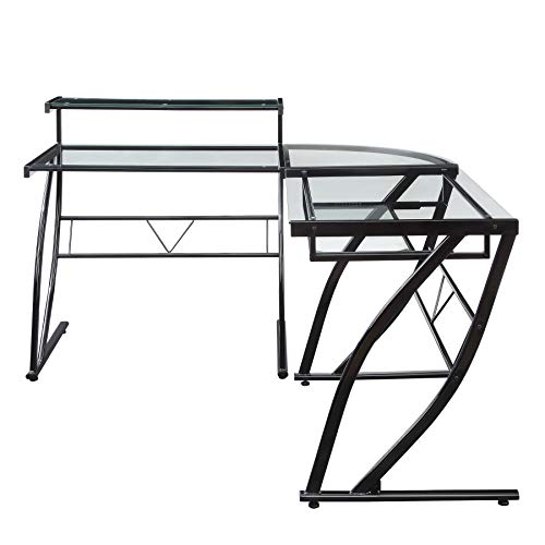 OSP Home Furnishings Constellation L Shaped Home Office Gaming Editing Desk, Black