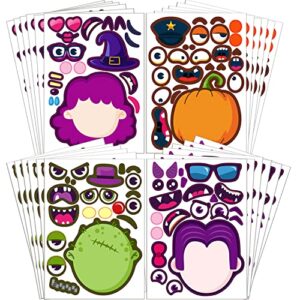 24 sheets halloween pumpkin craft stickers party favors make a face stickers zombie witch vampire self adhesive diy stickers for halloween kids toddlers classroom treats party game stickers