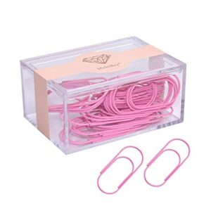 cute jumbo paper clips, multibey 2" non-skid metallic large wide paperclips bookmark in reusable holder office school supplies desk organizer, 50mm 30pcs per box (pink/rose red))