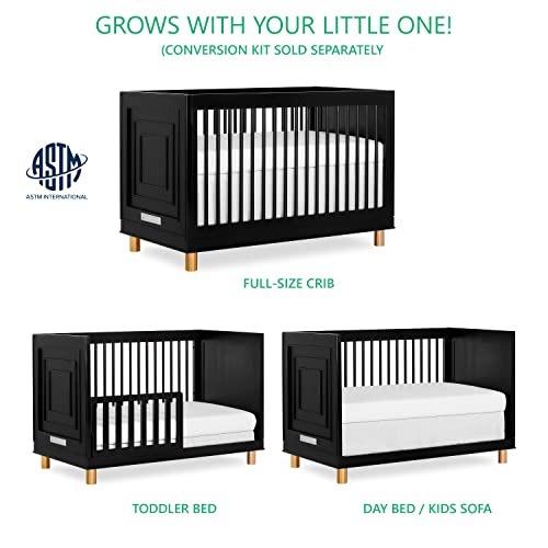 Evolur Loft Art Deco 3-In-1 Convertible Crib In Black, Greenguard Gold Certified, 3 Mattress Height Settings, Features Rounded Spindles, Converts To Toddler Bed & Daybed