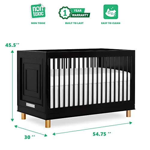 Evolur Loft Art Deco 3-In-1 Convertible Crib In Black, Greenguard Gold Certified, 3 Mattress Height Settings, Features Rounded Spindles, Converts To Toddler Bed & Daybed