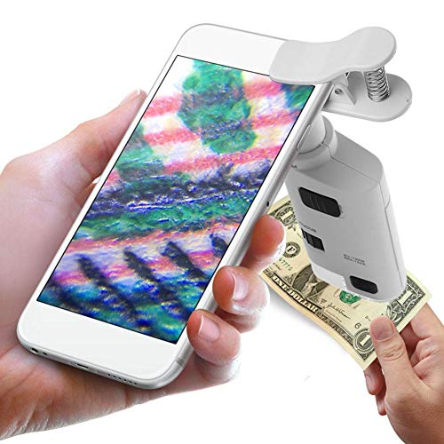 80-120X Clip-On LED Cell Phone Microscope Mini Smart Phone Lens Microscope Magnifier Universal Lens with LED/UV Lights