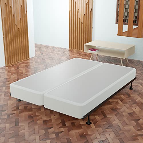 Greaton Low Profile Split Wood Traditional Box Spring/Foundation for Mattress, Queen, White