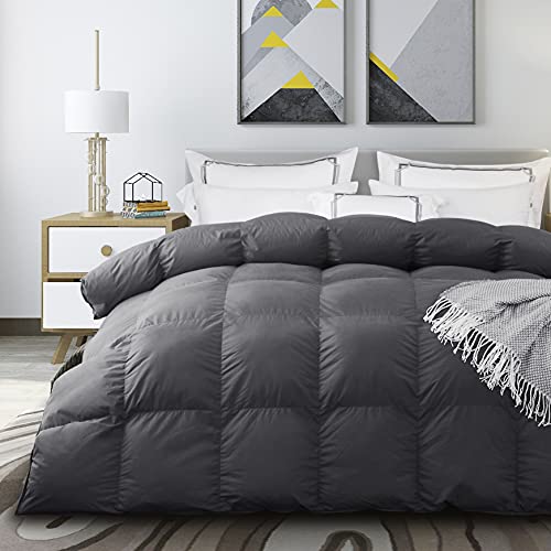 Acrafsman All Season Down Comforter King Size,Luxurious Hotel Collection Duvet Insert with Corner Tabs,Noiseless,Medium Warm,Dark Grey,106x90 Inches