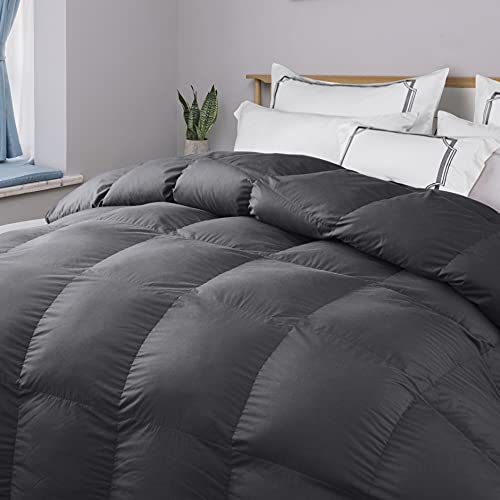 Acrafsman All Season Down Comforter King Size,Luxurious Hotel Collection Duvet Insert with Corner Tabs,Noiseless,Medium Warm,Dark Grey,106x90 Inches