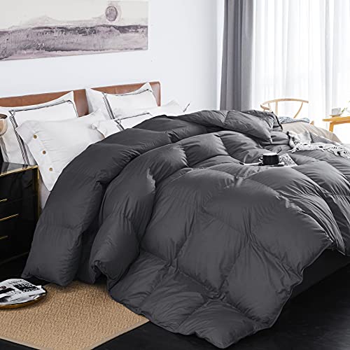 Acrafsman All Season Down Comforter King Size,Luxurious Hotel Collection Duvet Insert with Corner Tabs,Noiseless,Medium Warm,Dark Grey,106x90 Inches