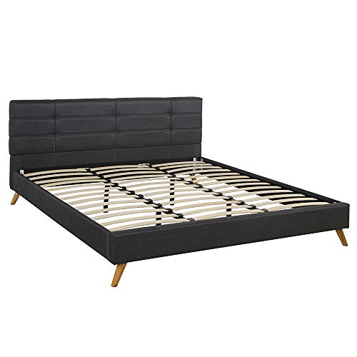 Casa AndreaMilano Mid-Century Linen Platform Bed Frame with Pleated Headboard Design, Dark Grey