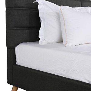 Casa AndreaMilano Mid-Century Linen Platform Bed Frame with Pleated Headboard Design, Dark Grey