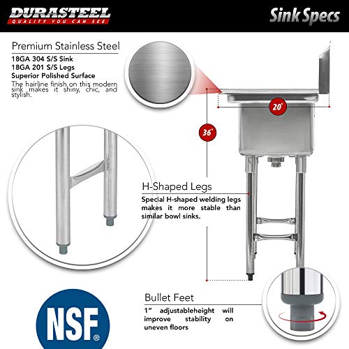 Stainless Steel Kitchen Sink with Faucet - DuraSteel 3 Compartment Commercial Sink w/Double Drainboards - Triple 10" x 14" x 10" Bowl Size - for Restaurant, Laundry, Garage & Backyard - NSF Certified