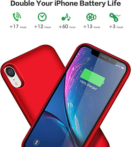 H H·E·T·P Battery Case for iPhone XR Upgraded【6800mAh】 Portable Rechargeable Charger Case for iPhone XR Extended Battery Pack for iPhone XR Protective Charging Case Backup Cover(6.1 inch) - Red