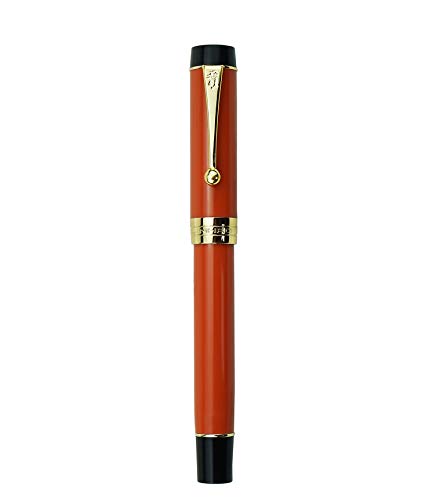 Jinhao 100 Resin Fountain Pen 18KGP Medium Nib 0.6mm with Golden Clip Writing Gift Pen (Orange-Red)