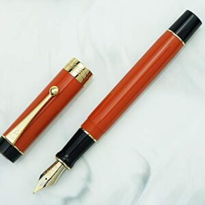 Jinhao 100 Resin Fountain Pen 18KGP Medium Nib 0.6mm with Golden Clip Writing Gift Pen (Orange-Red)
