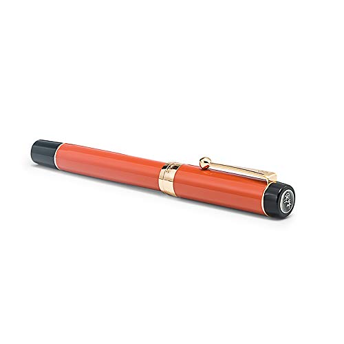 Jinhao 100 Resin Fountain Pen 18KGP Medium Nib 0.6mm with Golden Clip Writing Gift Pen (Orange-Red)