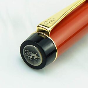 Jinhao 100 Resin Fountain Pen 18KGP Medium Nib 0.6mm with Golden Clip Writing Gift Pen (Orange-Red)