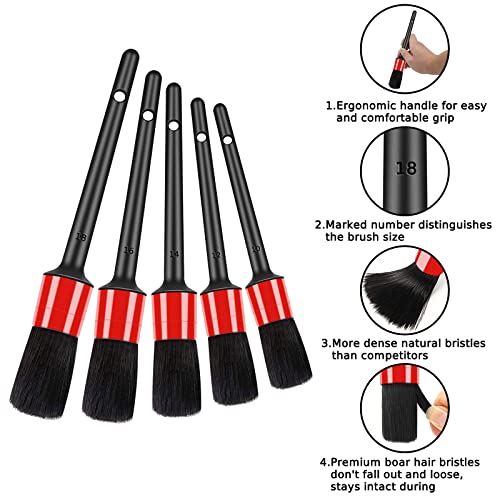 HMPLL 8pcs Car Wheel Brush Set, Car Detailing Kit Include 17" Long Soft Wheel Brush, Tire Brush, 5 Car Detailing Brushes, Car Towel, Wheel Brush Kit for Tire and Rim Cleaning Dirt Without Scratch Car