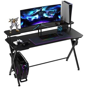 HOMCOM 55 inch Gaming Desk Racing Style Computer Office PC Gamer Workstation with Elevated Monitor Stand, Headphone Hook, Black