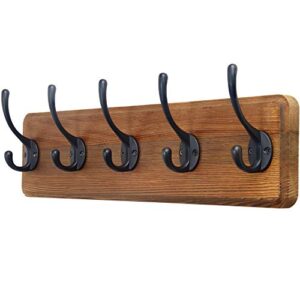 skoloo rustic wall mounted coat rack: 16-inches hole to hole, pine solid wood coat hook hanger - 5 hooks for hanging clothes robes towels coats