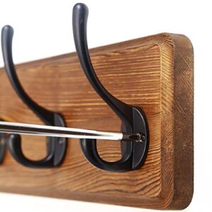 SKOLOO Rustic Wall Mounted Coat Rack: 16-inches Hole to Hole, Pine Solid Wood Coat Hook Hanger - 5 Hooks for Hanging Clothes Robes Towels Coats