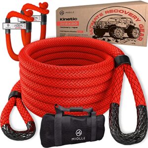 Miolle Kinetic Recovery Rope kit (Firecracker RED, 3/4" x20') - Heavy Duty Offroad Snatch Strap - Includes 2 Soft Shackle for UTV, ATV, Truck, Car, Jeep, Tractor - Ultimate Elastic Straps Towing Gear