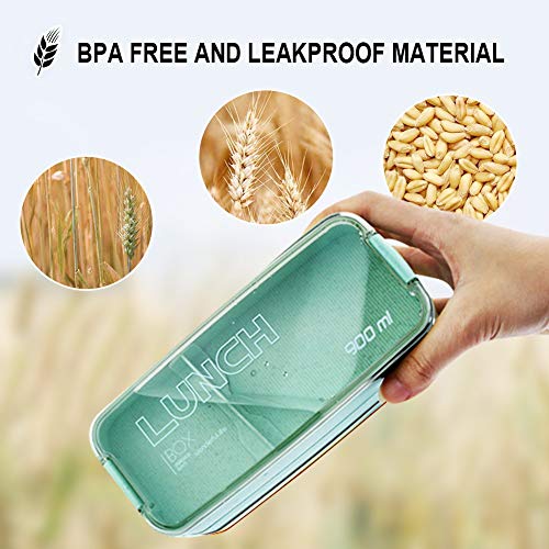 Bento Box Lunch Box, Iteryn 3-In-1 Compartment Containers - Wheat Straw, Leakproof Eco-Friendly Stackable Bento Lunch Box Meal Prep