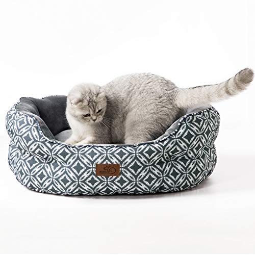 Bedsure Small Dog Bed for Small Dogs Washable - Cat Bed for Indoor Cats, Round Super Soft Plush Flannel Puppy Beds, Slip-Resistant Oxford Bottom, Coin Print Grey