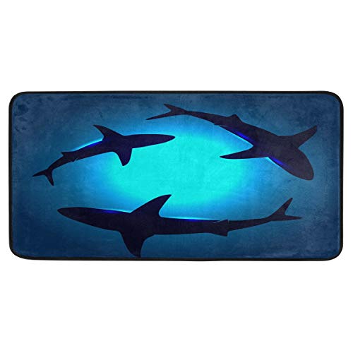 WELLDAY 39x20 Inch Area Rug Floating Sharks Door Mat Washable Non-Slip Throw Floor Carpet