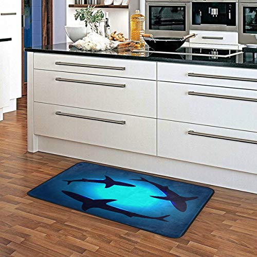 WELLDAY 39x20 Inch Area Rug Floating Sharks Door Mat Washable Non-Slip Throw Floor Carpet