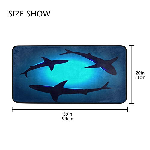 WELLDAY 39x20 Inch Area Rug Floating Sharks Door Mat Washable Non-Slip Throw Floor Carpet