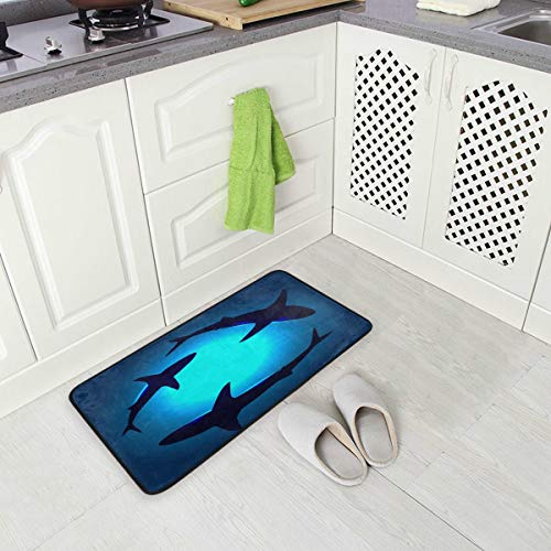 WELLDAY 39x20 Inch Area Rug Floating Sharks Door Mat Washable Non-Slip Throw Floor Carpet