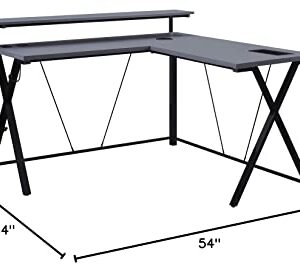 OSP Home Furnishings Checkpoint Battlestation L Shaped Gaming Desk with RGB LED Lights, Black