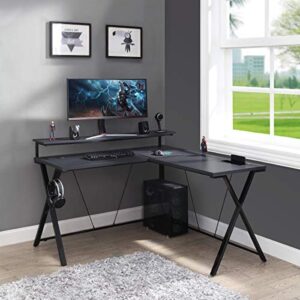 OSP Home Furnishings Checkpoint Battlestation L Shaped Gaming Desk with RGB LED Lights, Black