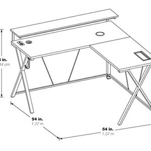 OSP Home Furnishings Checkpoint Battlestation L Shaped Gaming Desk with RGB LED Lights, Black