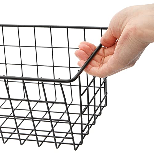 Hedume 3 Pack Metal Wire Storage Organizer Basket, 16.2" x 6.3" x 4.4" Bin Basket with Handles, Versatile Organizer for Kitchen, Pantry, Closet, Laundry Room, Cabinets, Bathroom - Black