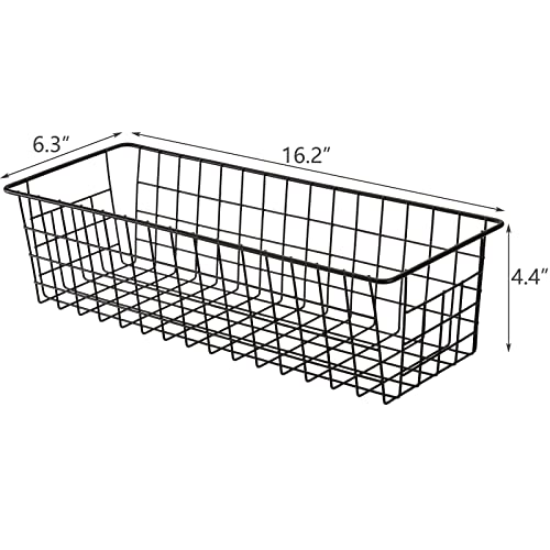 Hedume 3 Pack Metal Wire Storage Organizer Basket, 16.2" x 6.3" x 4.4" Bin Basket with Handles, Versatile Organizer for Kitchen, Pantry, Closet, Laundry Room, Cabinets, Bathroom - Black