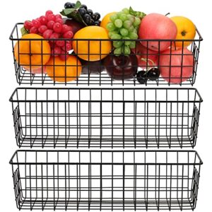 Hedume 3 Pack Metal Wire Storage Organizer Basket, 16.2" x 6.3" x 4.4" Bin Basket with Handles, Versatile Organizer for Kitchen, Pantry, Closet, Laundry Room, Cabinets, Bathroom - Black