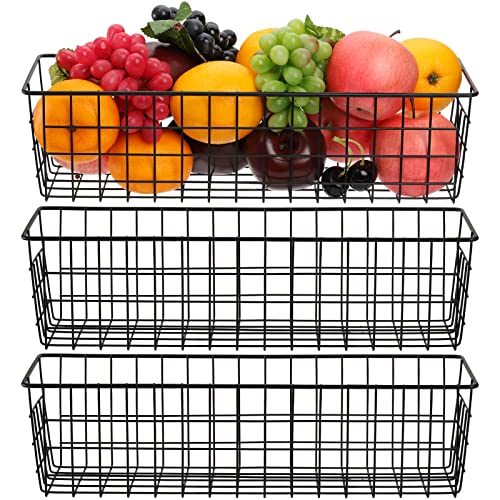 Hedume 3 Pack Metal Wire Storage Organizer Basket, 16.2" x 6.3" x 4.4" Bin Basket with Handles, Versatile Organizer for Kitchen, Pantry, Closet, Laundry Room, Cabinets, Bathroom - Black