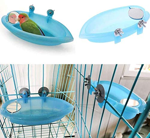 2 PCS Bird Bathtub with Mirror Toy Parrot Shower Tub Cleaning Tool Plastic Durable Odorless Cage Accessories for Small Parakeet Cockatiel Conure Lovebird Finch Budgie Canary