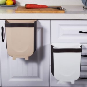 kitchen hanging trash can for kitchen cabinet door 9l/2.4 gallon collapsible foldable compact garbage bins trash holder with trash bags for bedroom office portable home & outdoor garbage can (white)