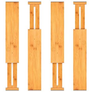 pipishell bamboo drawer dividers organizers adjustable expandable wooden separators organization for kitchen bedroom bathroom dresser 4 pack (12.5-15.8 inch)