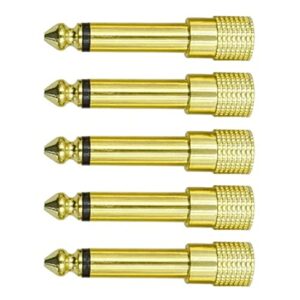 bnafes audio adapter [gold-plated] 6.35mm (1/4 inch) male to 3.5mm (1/8 inch) (mono to mono) female headphone jack plug, 5pack