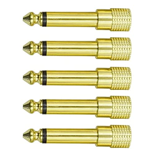 bnafes Audio Adapter [Gold-Plated] 6.35mm (1/4 inch) Male to 3.5mm (1/8 inch) (Mono to Mono) Female Headphone Jack Plug, 5Pack