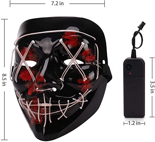 Depointer Halloween Scary Mask Cosplay Led Costume Mask EL Wire Light up Halloween Festival Party(Ice Blue&Pink)