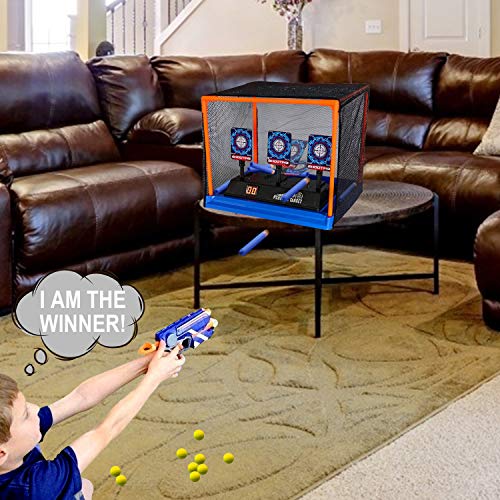 Electronic Shooting Target Scoring Auto Reset Digital Targets for Nerf Guns Toys with a Support Cage & Net, Christmas Birthday Gifts Toy for Kids-Boys & Girls