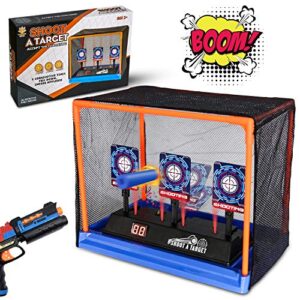 electronic shooting target scoring auto reset digital targets for nerf guns toys with a support cage & net, christmas birthday gifts toy for kids-boys & girls