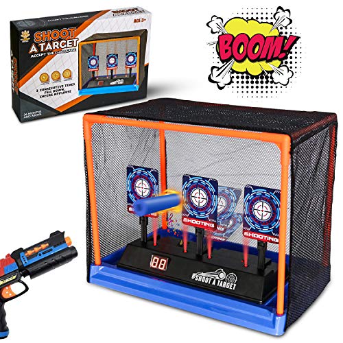 Electronic Shooting Target Scoring Auto Reset Digital Targets for Nerf Guns Toys with a Support Cage & Net, Christmas Birthday Gifts Toy for Kids-Boys & Girls