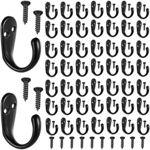 50 pieces coat hooks single prong robe hook wall mounted coat key hook with 110 pieces screws for bathing kitchen garage bedroom (black)