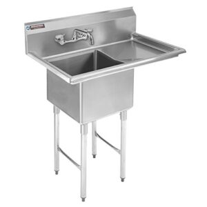 stainless steel kitchen sink with faucet - durasteel 1 compartment commercial utility sink w/right drainboards - 18" x 18" x 12" bowl size - for restaurant, laundry, garage & backyard - nsf certified