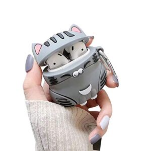 ur sunshine case compatible with airpods pro, super cute sitting lucky cat kitty cover case, soft tpu silicone gel earphone case compatible with airpods pro -grey