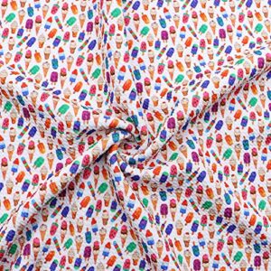 david angie summer theme ice-cream printed bullet textured liverpool fabric 4 way stretch spandex knit fabric by the yard for head wrap accessories (cake)