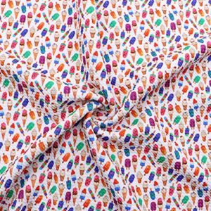 David Angie Summer Theme Ice-Cream Printed Bullet Textured Liverpool Fabric 4 Way Stretch Spandex Knit Fabric by The Yard for Head Wrap Accessories (Cake)